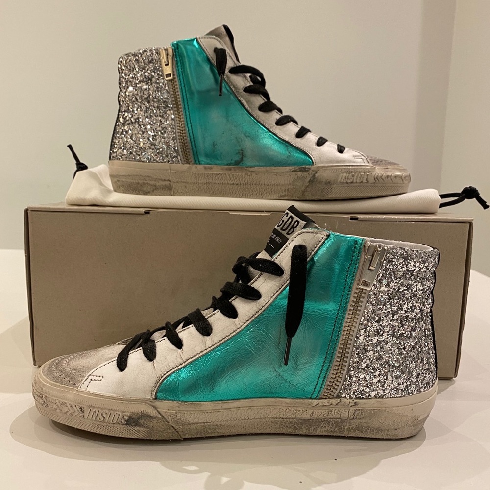 Golden Goose Slide Sneaker Green/Glitter sz 36 NIB - Picture 4 of 10